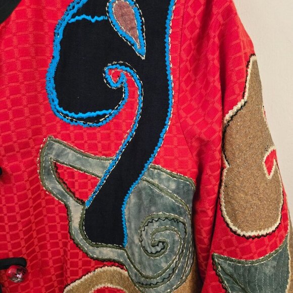 Indigo Moon Vintage Mixed Media Embroidered Patch Jacket Art To Wear Size M - Picture 4 of 6